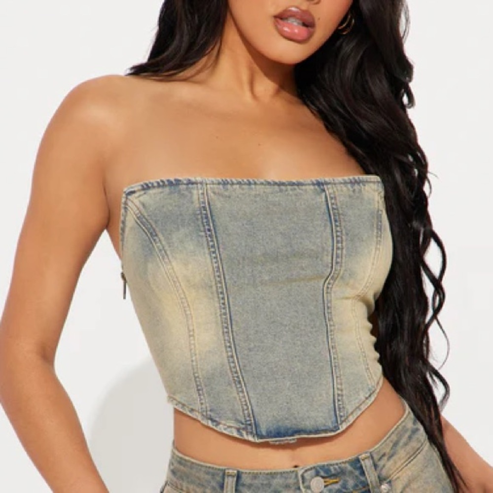 Fashion Nova | Above It All Washed Denim Corset Top - Vintage Wash